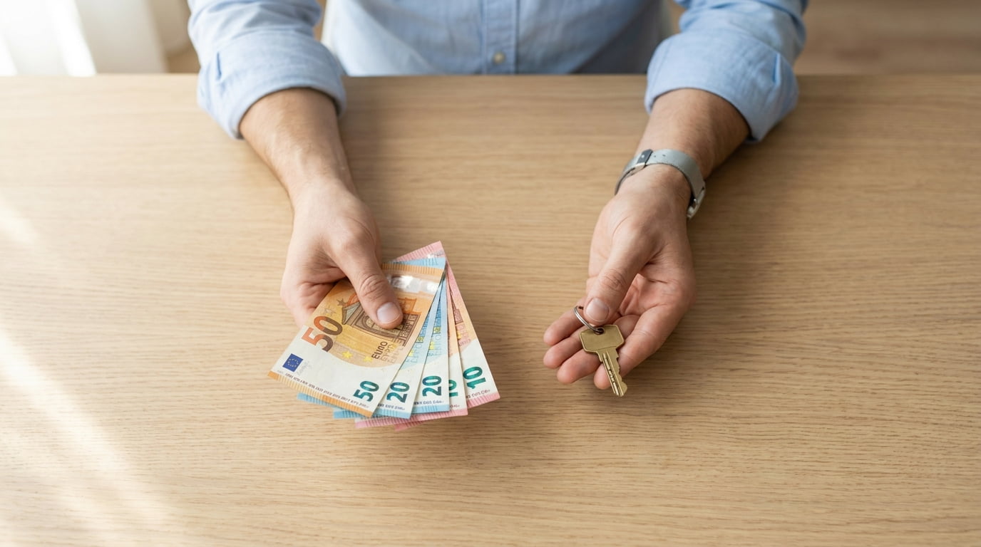 Haus verkaufen oder vermieten: So treffen Sie die richtige Wahl für Ihre Immobilie. Titelbild mit Wahl zwischen schnellem Geld und Schlüssel zur Langfristigkeit.