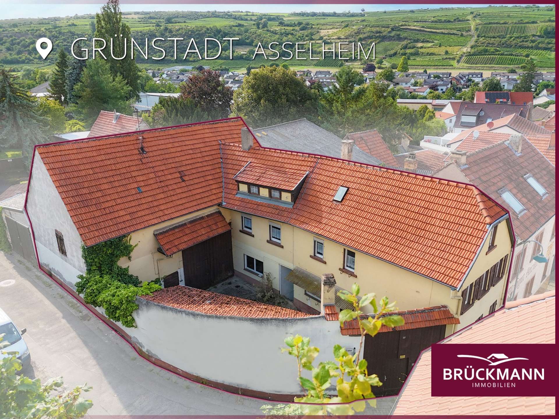 Wohnen im Ortskern von Asselheim: Zweiseithof mit Scheune am Anfang der Langgasse, 67269 Grünstadt / Asselheim, Bauernhaus